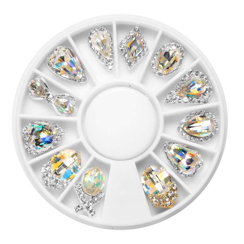 12pcs Box Nail Rhinestone Crystal Alloy Flat Back Nails Stone Gems Glass Jewelry 3D Nail Art Decorations DIY Design Charm