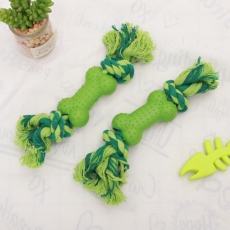 Pet Chew Toy Plastic Bone Dog Toys Clean Up Puppy Tartar Molar Teeth Handmade Cotton Rope Robust Bite Resistant Dogs Product