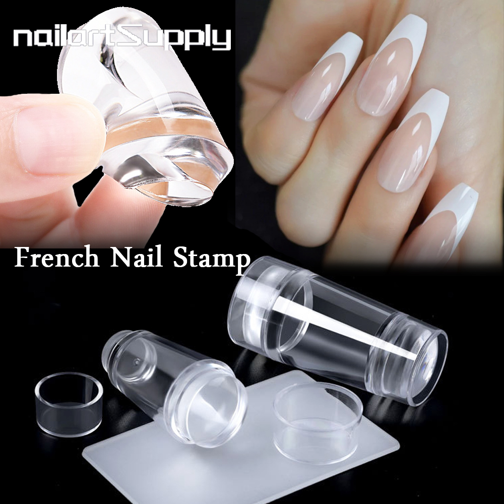 French Natural Nail Stamp Jelly Nails Art Stamper 1.18*0.98 Inch Silicone Print Transfer DIY Stamping Double head +Template 2021