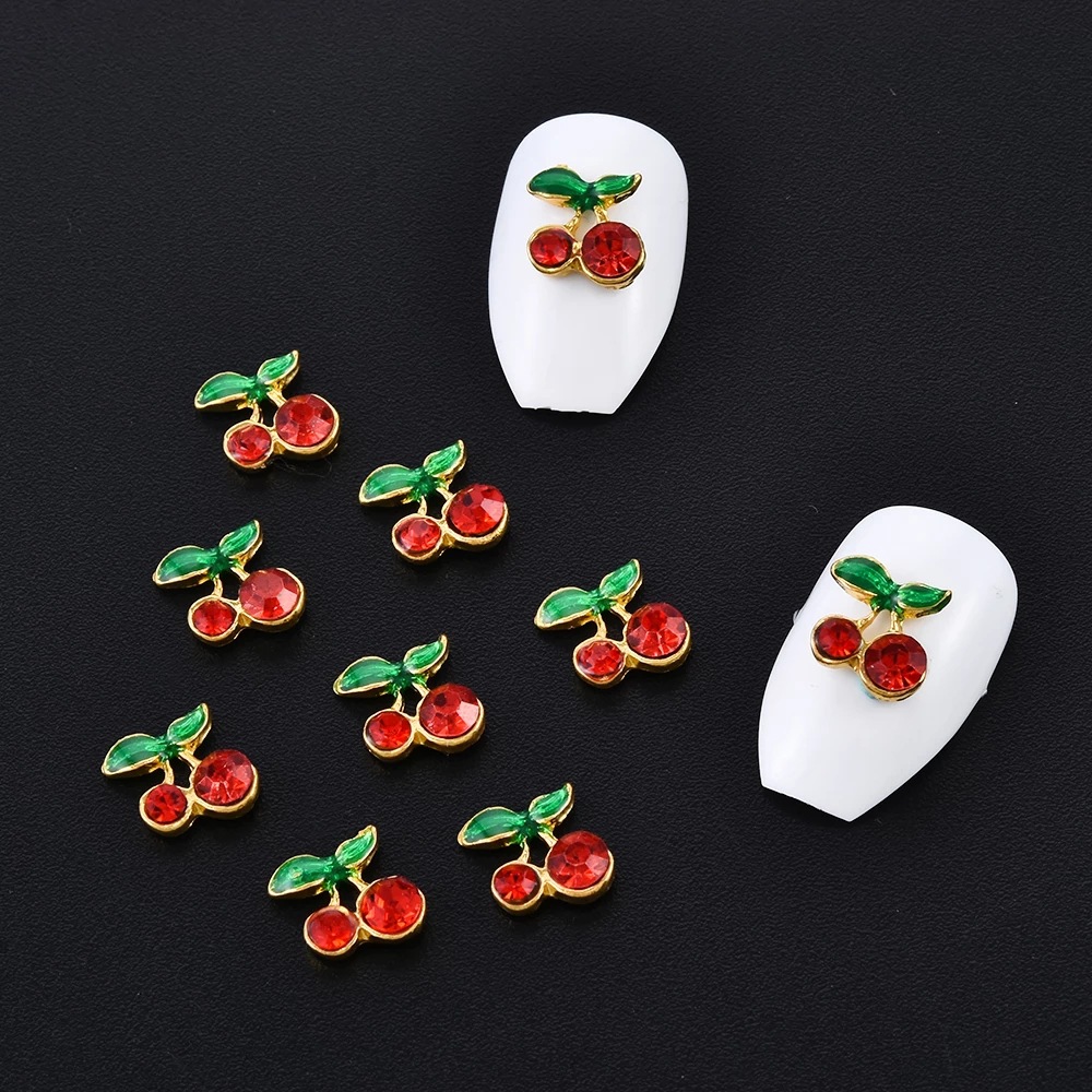 20PCS MetalRed Cherry Nail Art Decoration 3D Alloy Shiny Rhinestone Mini Charm DIY Gem Luxury Manicure Accessories view 3