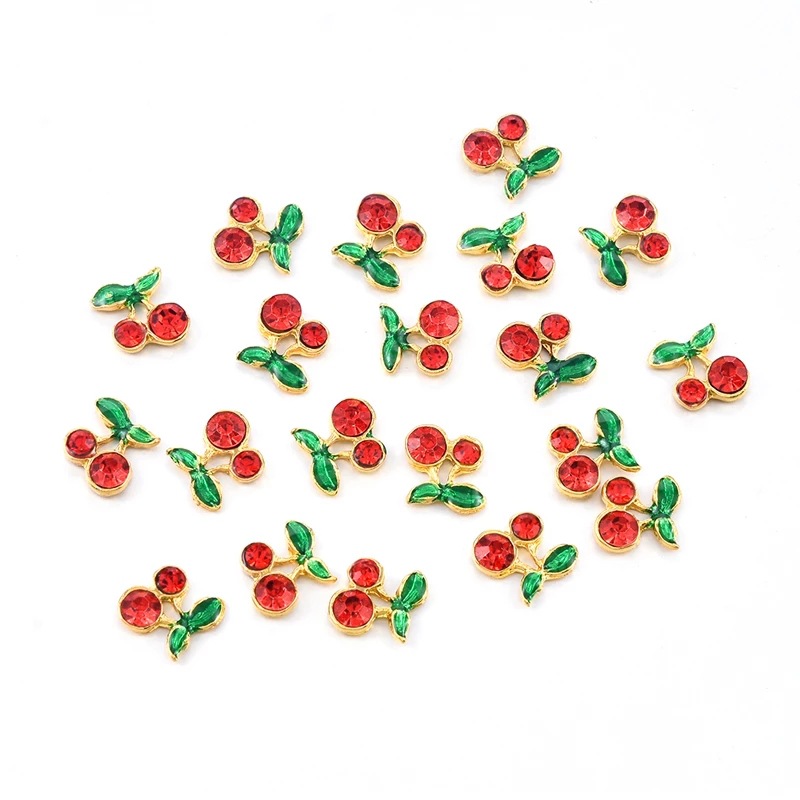 20PCS MetalRed Cherry Nail Art Decoration 3D Alloy Shiny Rhinestone Mini Charm DIY Gem Luxury Manicure Accessories view 4