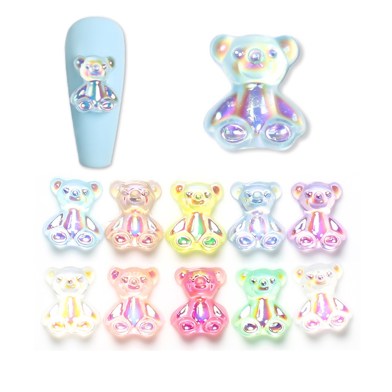 50pcs Kawaii Aurora Jelly Bear Nail Art Charms Decoration 3D Bear Lollipop Candy Manicure Design Professional Supplies Accessories