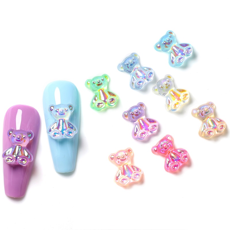 50pcs Kawaii Aurora Jelly Bear Nail Art Charms Decoration 3D Bear Lollipop Candy Manicure Design Professional Supplies Accessories view 2