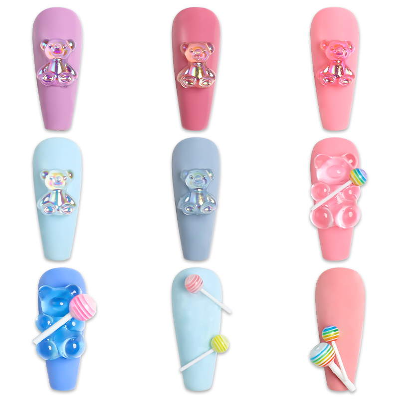 50pcs Kawaii Aurora Jelly Bear Nail Art Charms Decoration 3D Bear Lollipop Candy Manicure Design Professional Supplies Accessories view 4
