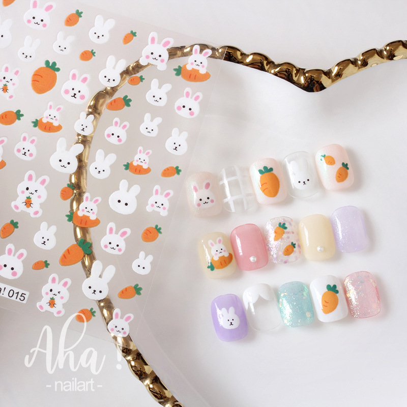 5pcs Nail glue stickers ins stars moon cartoon rabbit panda flower nail decoration decals  nail sticker  nail art decorations view 2