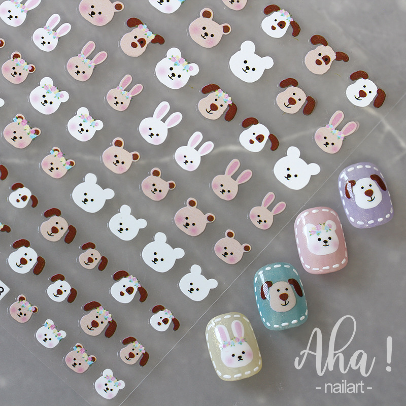 5pcs Nail glue stickers ins stars moon cartoon rabbit panda flower nail decoration decals  nail sticker  nail art decorations view 6