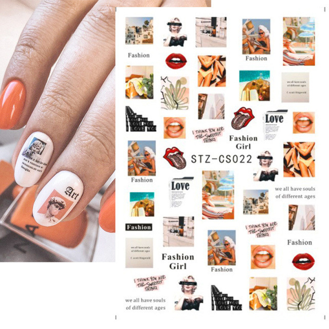 3pcs Abstract Lady Face Nail Decals Water Black Leaf Sliders Paper Nail Art Decor Gel Polish Sticker Manicure Foils view 4