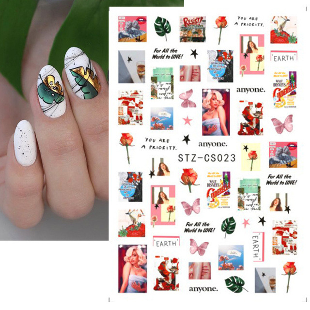 3pcs Abstract Lady Face Nail Decals Water Black Leaf Sliders Paper Nail Art Decor Gel Polish Sticker Manicure Foils view 5