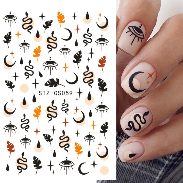 3pcs Abstract Lady Face Nail Decals Water Black Leaf Sliders Paper Nail Art Decor Gel Polish Sticker Manicure Foils view 6