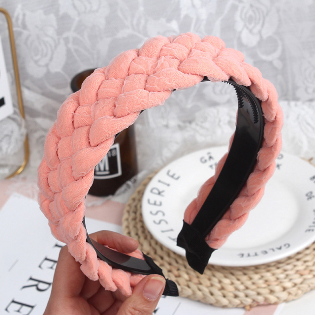 Elegant Sponge Hair Hoop Mesh Lace Candy Color Wide Side Braided Headbands For Women Bezel Hairbands Hair Accessories Turban