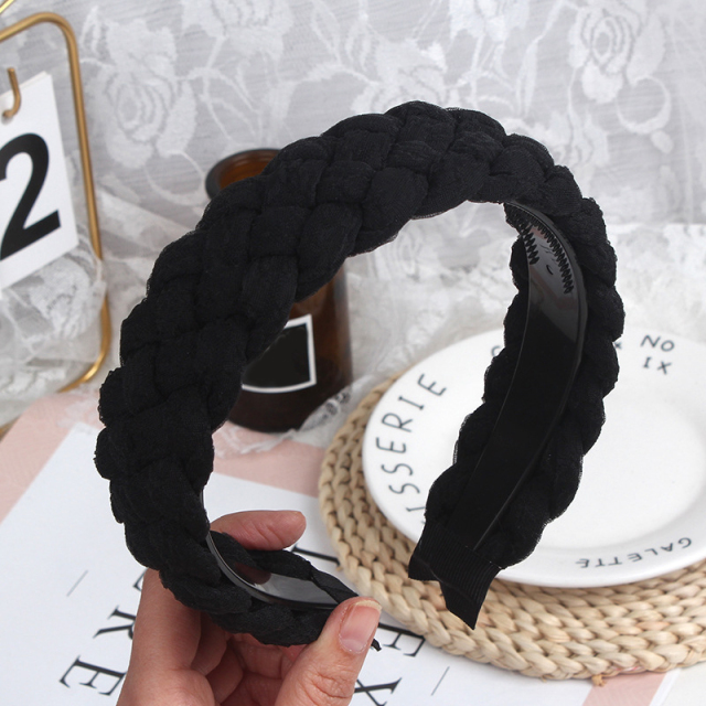 Elegant Sponge Hair Hoop Mesh Lace Candy Color Wide Side Braided Headbands For Women Bezel Hairbands Hair Accessories Turban