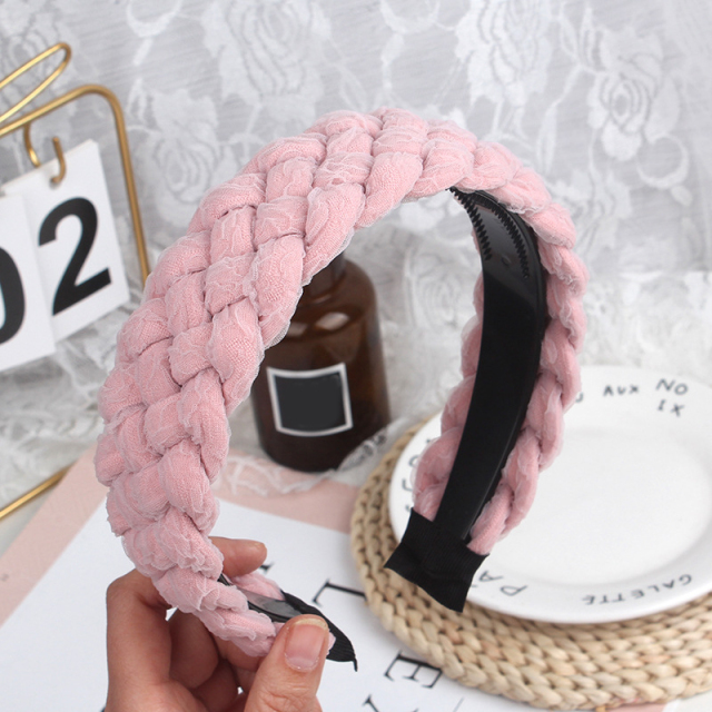 Elegant Sponge Hair Hoop Mesh Lace Candy Color Wide Side Braided Headbands For Women Bezel Hairbands Hair Accessories Turban