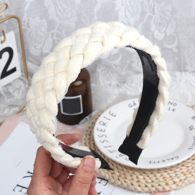 Elegant Sponge Hair Hoop Mesh Lace Candy Color Wide Side Braided Headbands For Women Bezel Hairbands Hair Accessories Turban