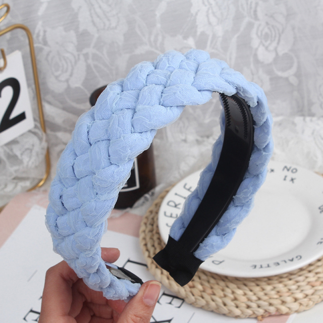 Elegant Sponge Hair Hoop Mesh Lace Candy Color Wide Side Braided Headbands For Women Bezel Hairbands Hair Accessories Turban