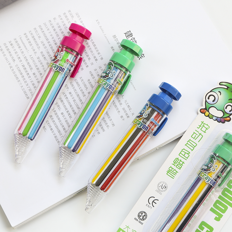 2Pcs 8 In 1 Multicolor Crayons Creative Push Style DIY Replaceable Oil Pastel Colored Pencil for Kids Graffiti Painting Tools