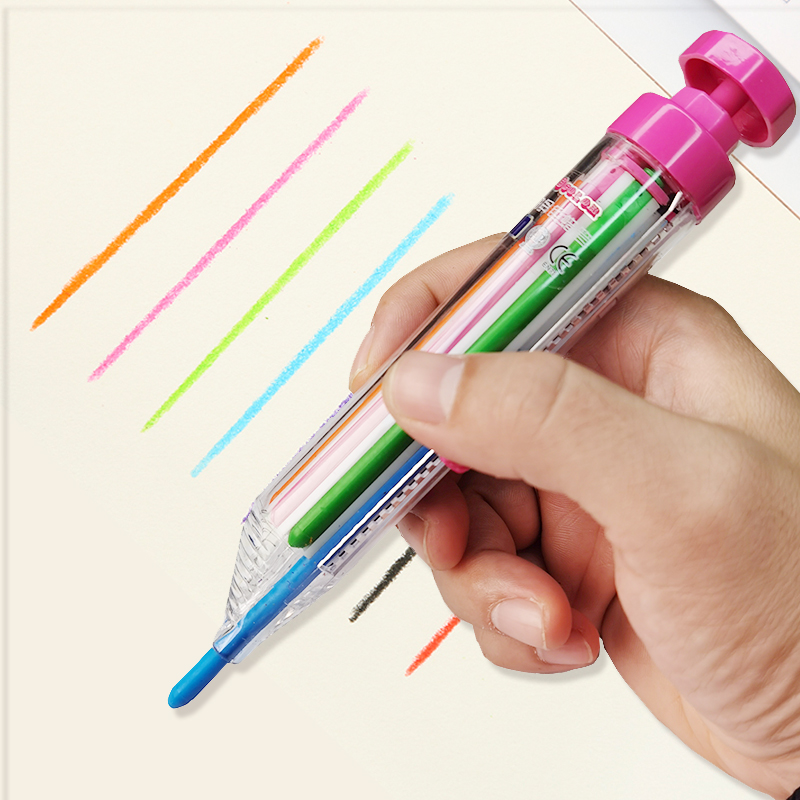 2Pcs 8 In 1 Multicolor Crayons Creative Push Style DIY Replaceable Oil Pastel Colored Pencil for Kids Graffiti Painting Tools