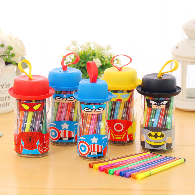 36Colors Water Color Pen Set Super Hero Brush Marker Highlighter For Kids Stationery Art Markers School Colour Pencil*2