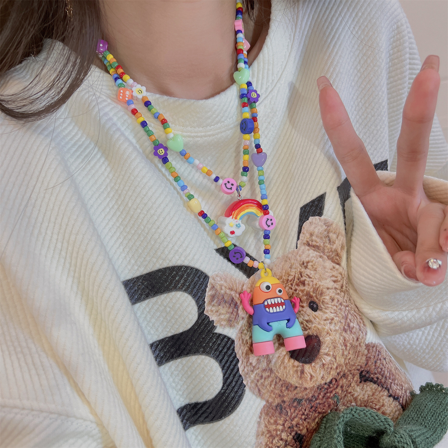 Couple necklace Cartoon monster Pendant Necklace women's new hip-hop color sweater collarbone chain
