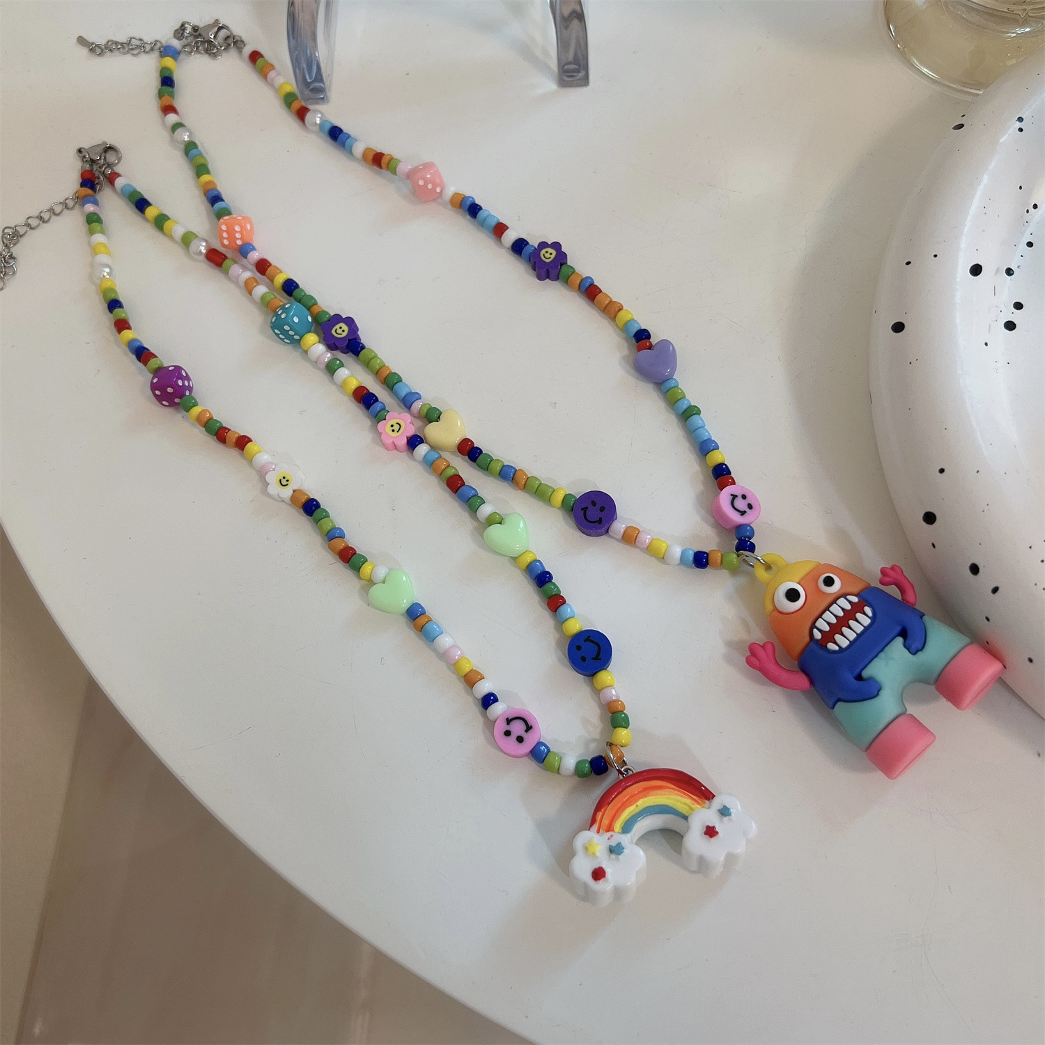 Couple necklace Cartoon monster Pendant Necklace women's new hip-hop color sweater collarbone chain
