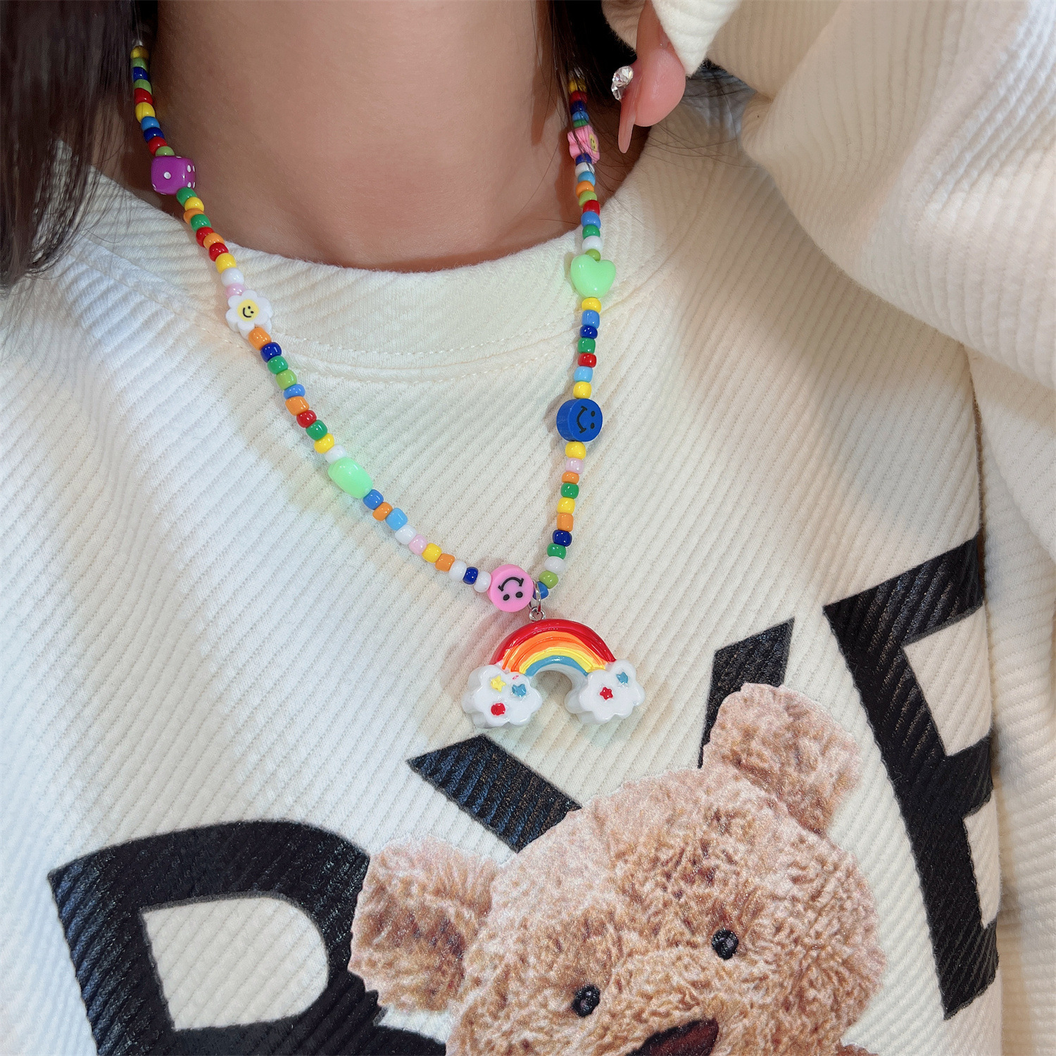 Couple necklace Cartoon monster Pendant Necklace women's new hip-hop color sweater collarbone chain