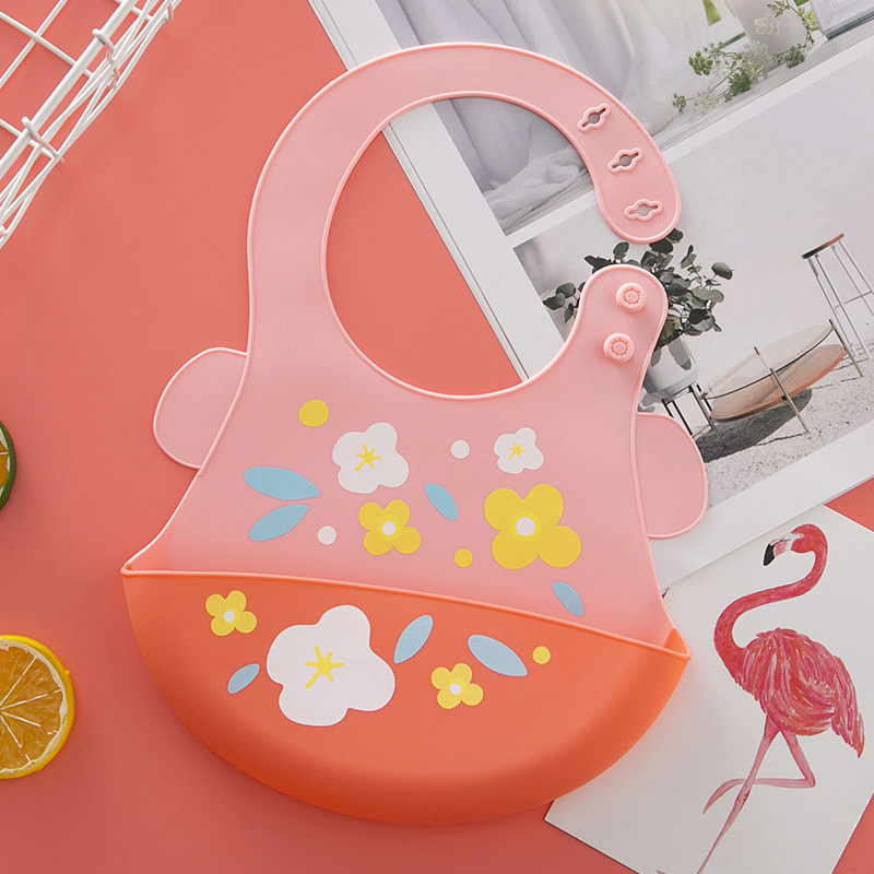 Lovely Cartoon Animal Print Baby Bibs Waterproof Soft Silicone Baby Feeding Stuff Kids Girl Boy Adjustable Children Bib