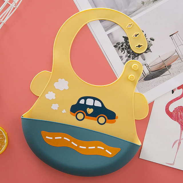 Lovely Cartoon Animal Print Baby Bibs Waterproof Soft Silicone Baby Feeding Stuff Kids Girl Boy Adjustable Children Bib