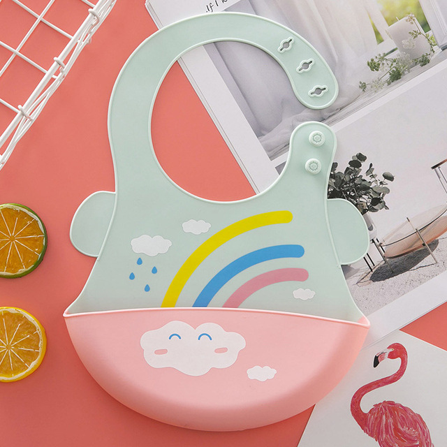 Lovely Cartoon Animal Print Baby Bibs Waterproof Soft Silicone Baby Feeding Stuff Kids Girl Boy Adjustable Children Bib