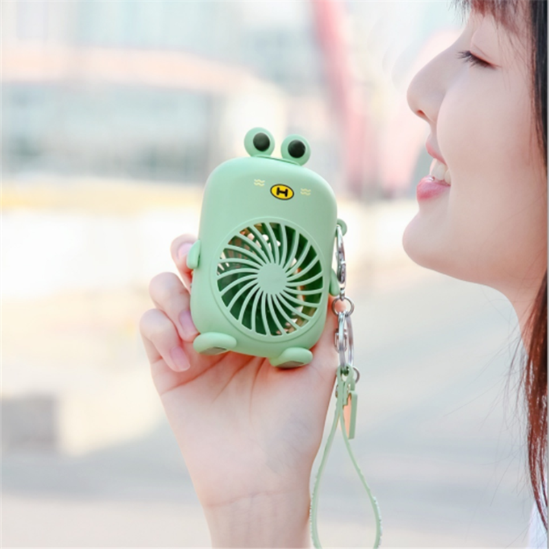 Summer Mini Portable Fan USB Rechargeable Carry Rope Key Chain Cute Cartoon Small Fan