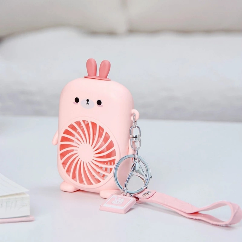 Summer Mini Portable Fan USB Rechargeable Carry Rope Key Chain Cute Cartoon Small Fan