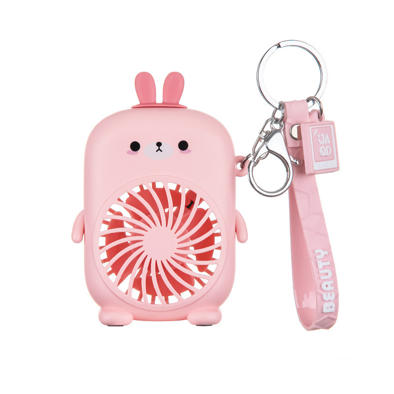 Summer Mini Portable Fan USB Rechargeable Carry Rope Key Chain Cute Cartoon Small Fan