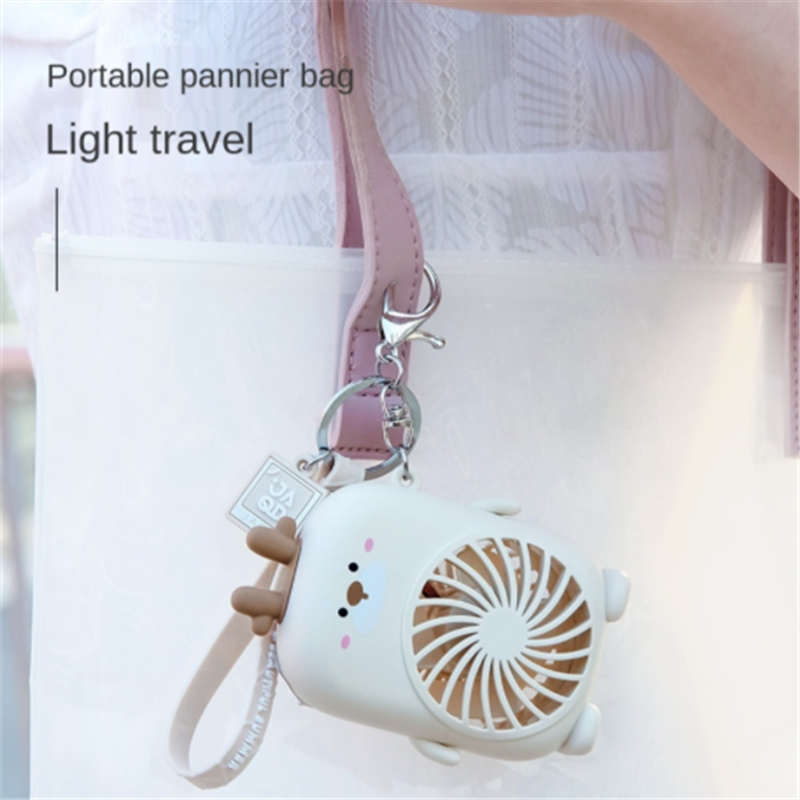 Summer Mini Portable Fan USB Rechargeable Carry Rope Key Chain Cute Cartoon Small Fan