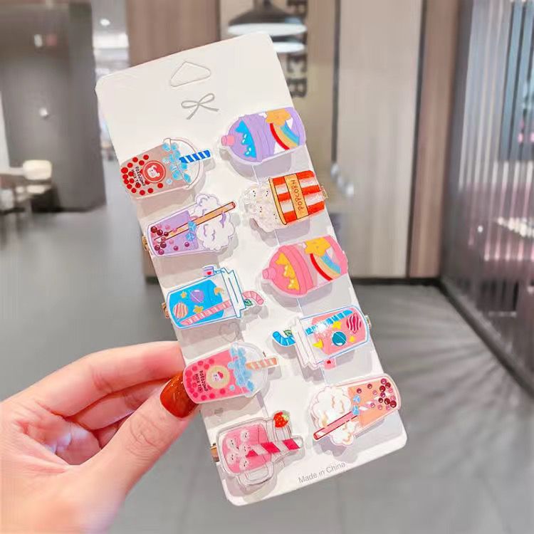 Girls' 10 piece set cartoon hairpin small animal children's duck bill clip BB clip edge clip avocado headdress