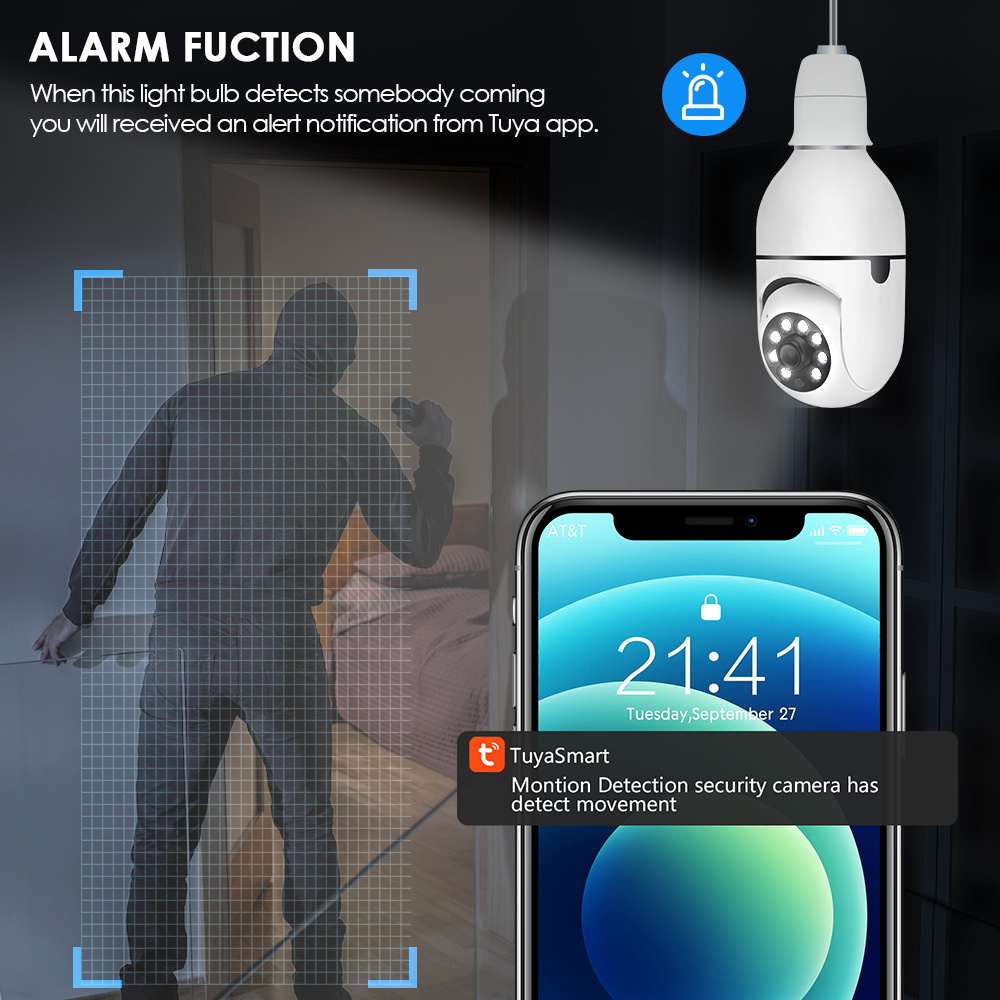 2MP Tuya 5G WiFi Camera Light Bulb 360 Rotate Auto Tracking Panoramic Wireless PTZ Remote Viewing Security Surveillance Mini Cam