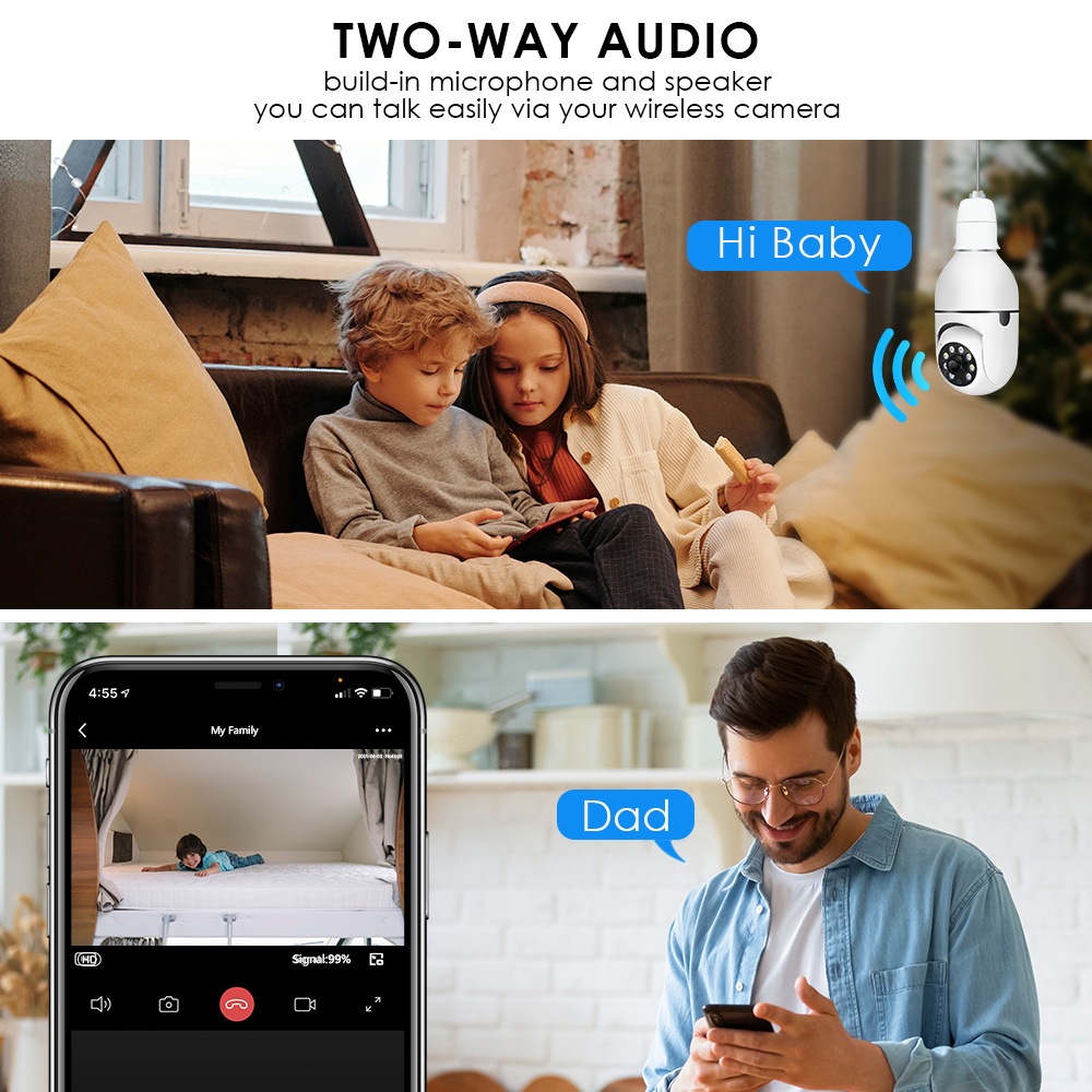 2MP Tuya 5G WiFi Camera Light Bulb 360 Rotate Auto Tracking Panoramic Wireless PTZ Remote Viewing Security Surveillance Mini Cam