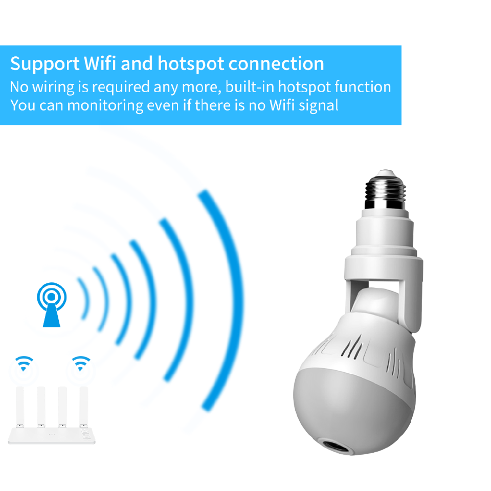 4MP Wifi 360 Panorama IP Camera CCTV Video Surveillance Fisheye Panoramic Bulb CCTV Video Night Vision Wireless Surveillance Cam