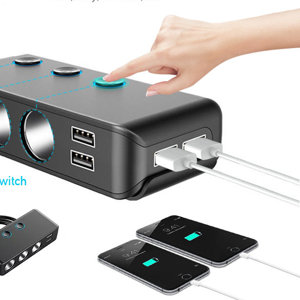 Quick Charge 3.0 Cigarette Lighter Splitter 4 USB Ports 120W Car Charger 12V/24V Universal 3 Socket Power Adapter with 3 Switch