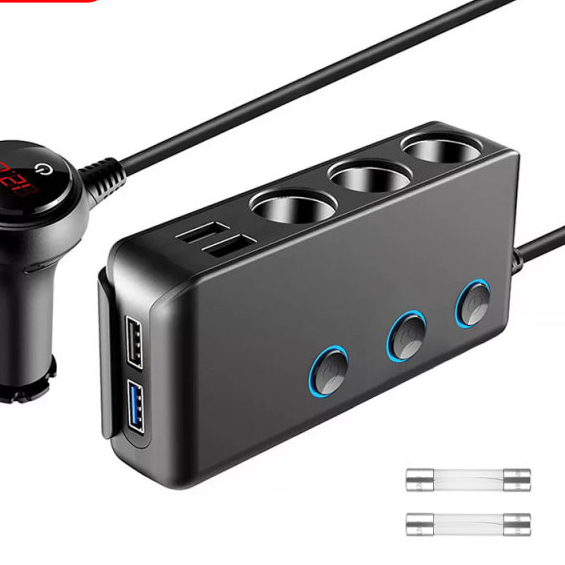 Quick Charge 3.0 Cigarette Lighter Splitter 4 USB Ports 120W Car Charger 12V/24V Universal 3 Socket Power Adapter with 3 Switch