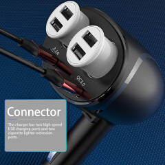 Car Charger USB Cigarette Lighter QC Fast Charging Splitter Cigarette Lighter Charger Adapter Socket Rotatable Digital Voltage
