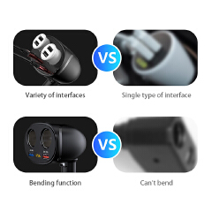 Car Charger USB Cigarette Lighter QC Fast Charging Splitter Cigarette Lighter Charger Adapter Socket Rotatable Digital Voltage