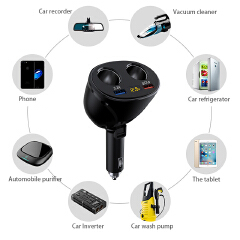 Car Charger USB Cigarette Lighter QC Fast Charging Splitter Cigarette Lighter Charger Adapter Socket Rotatable Digital Voltage