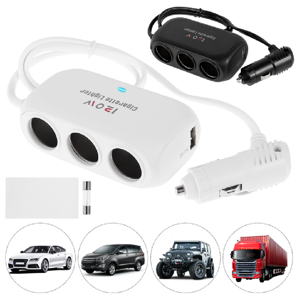 3 Socket Cigarette Lighter Splitter 120W 12V 24V Car Cigarette Lighter Dual USB LED Car Fast Charger Car Charger Adapter