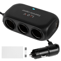 3 Socket Cigarette Lighter Splitter 120W 12V 24V Car Cigarette Lighter Dual USB LED Car Fast Charger Car Charger Adapter