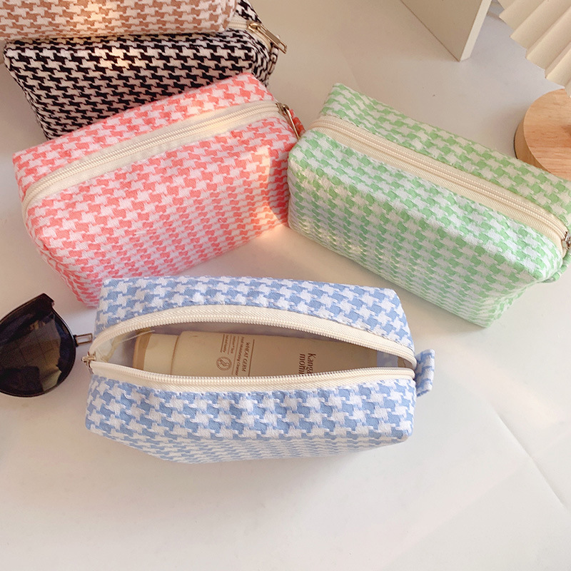 Candy-colored sweet storage bag ins wild multi-function wash bag casual plaid cosmetic bag