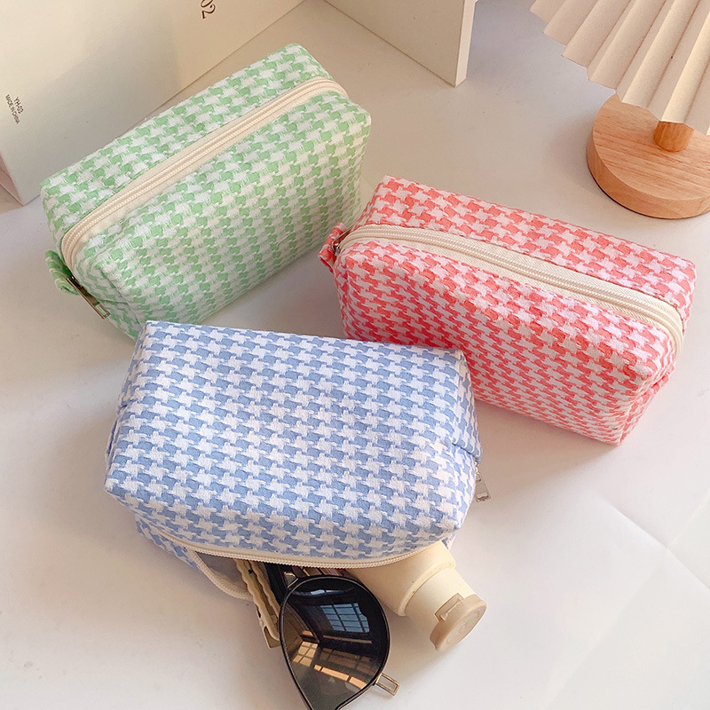 Candy-colored sweet storage bag ins wild multi-function wash bag casual plaid cosmetic bag
