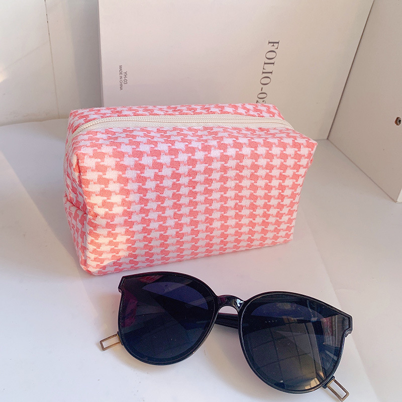 Candy-colored sweet storage bag ins wild multi-function wash bag casual plaid cosmetic bag