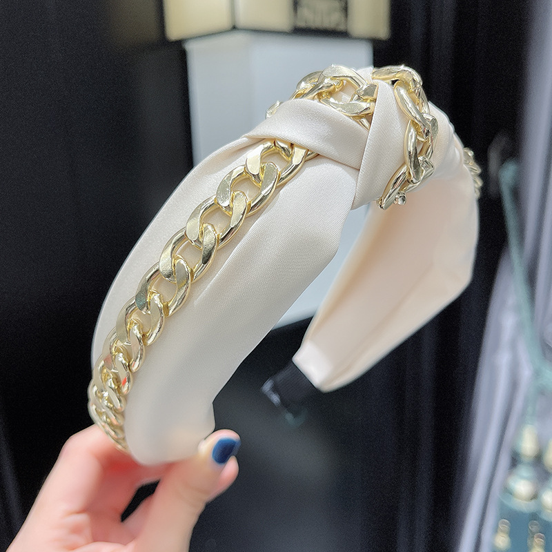 Hair hoop candy color hair hoop solid color fabric wide edge chain knot face washing pressure hair hoop