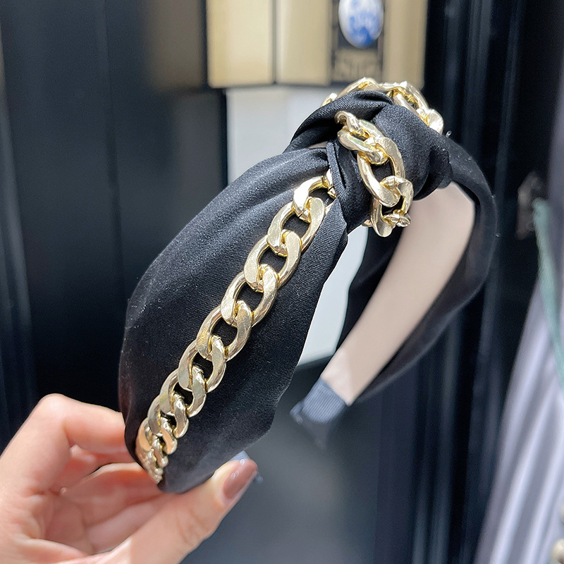 Hair hoop candy color hair hoop solid color fabric wide edge chain knot face washing pressure hair hoop