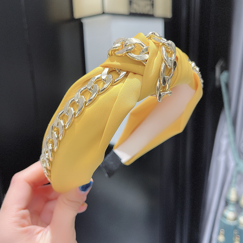 Hair hoop candy color hair hoop solid color fabric wide edge chain knot face washing pressure hair hoop