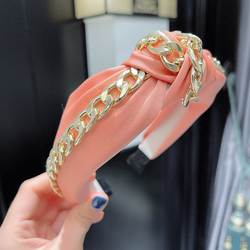 Hair hoop candy color hair hoop solid color fabric wide edge chain knot face washing pressure hair hoop