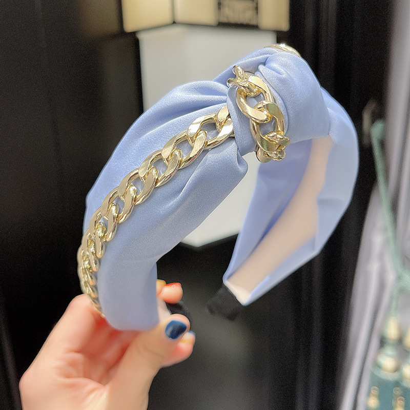 Hair hoop candy color hair hoop solid color fabric wide edge chain knot face washing pressure hair hoop